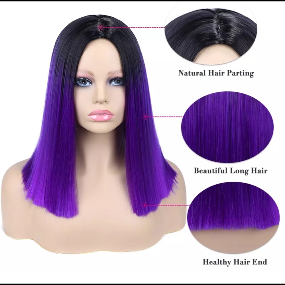 Black/ Purple straight Wig-Shoulder length - Picture 3 of 7